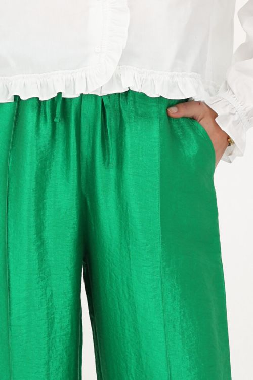 Groene wide leg broek met pintucks