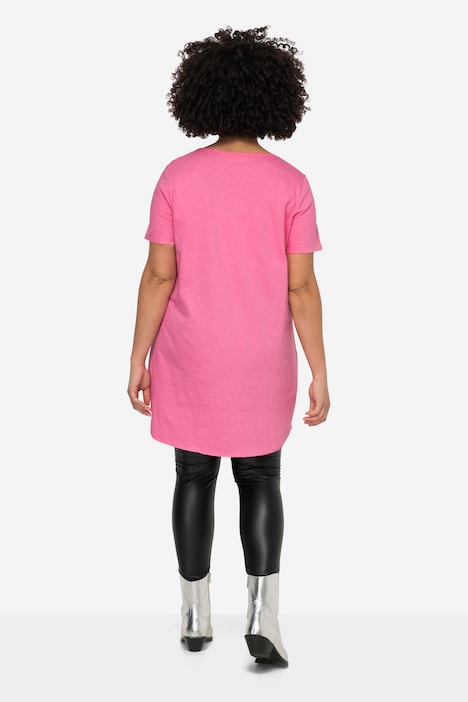 Longshirt, Rundhals, Halbarm, gerundeter Saum