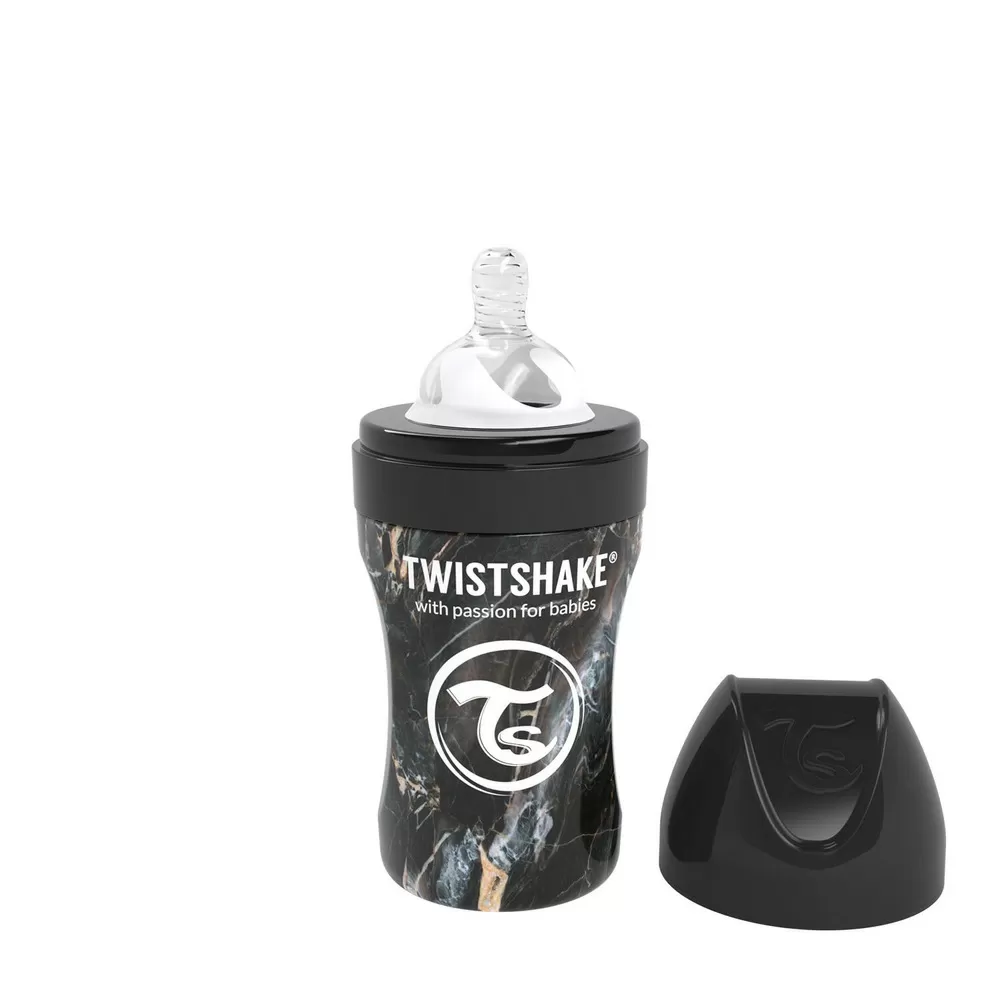 Twistshake sutteflaske i stål 2 mdr  260 ml - Sort marmor
