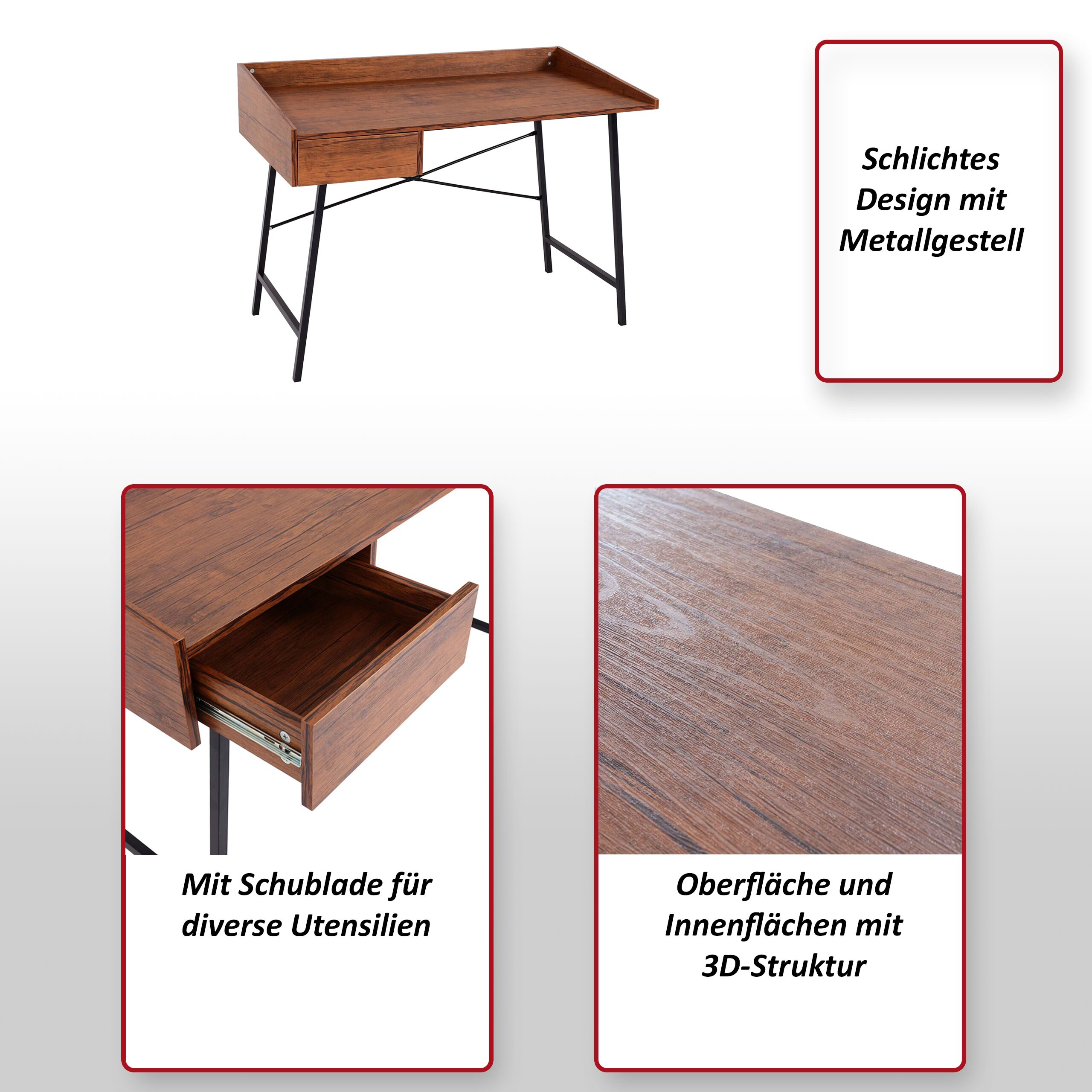 Konsolentisch MCW-J97, Schminktisch Ablagentisch, Schublade 3D-Struktur 98x114x60cm MVG-zertifiziert ~ braun