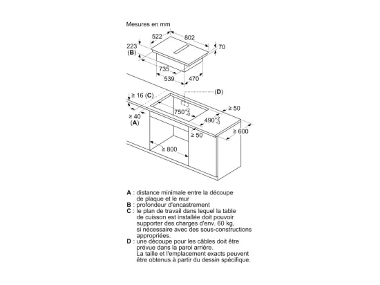Table induction Aspirante - BOSCH SER6 - PVQ811H26E Noir - 4-foyers - Home Connect - L802xP522 mm