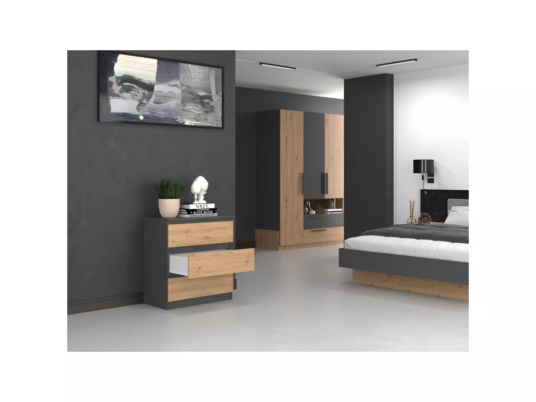 ASTER T3 - Commode de chambre 3 tiroirs - 77x70x40 - Meuble de rangement - Style Scandinave