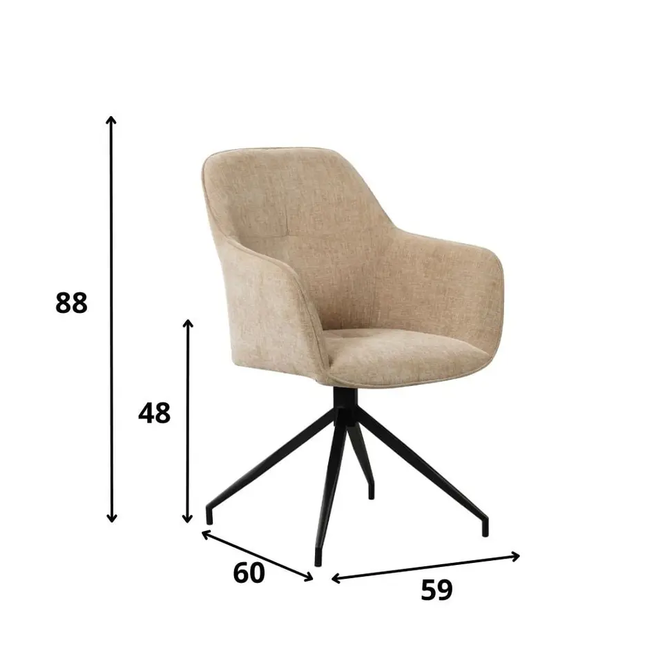 Draaibare eetkamerstoel Camiel chenille beige - Stof - Beige