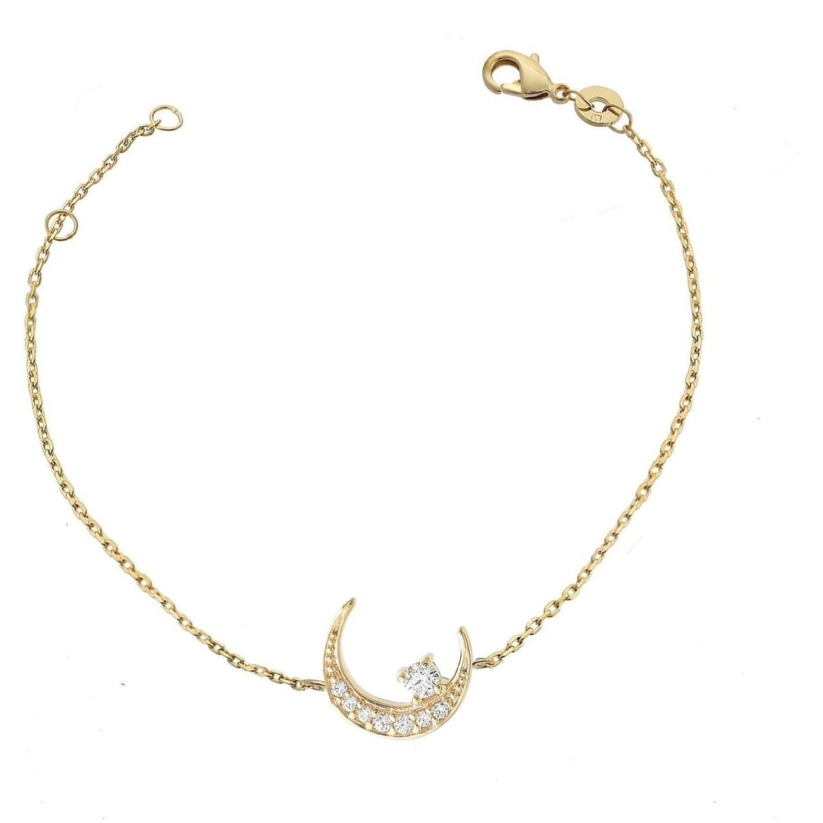 Bracelet croissant de lune et oxyde de zirconium Plaqué OR 750 3 microns