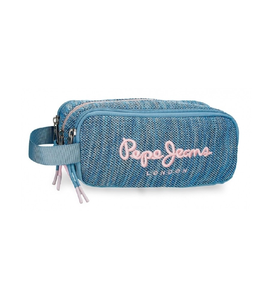 Estojo para lápis Pepe Jeans Lena com três zíperes, azul