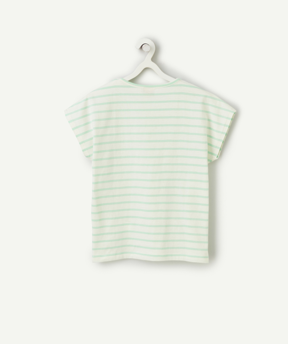 t-shirt manches courtes fille en coton bio à rayures vertes