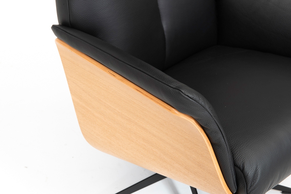 CASAVANTI Ledersessel mit Hocker SOLEDA 2-teilig schwarz /Eiche