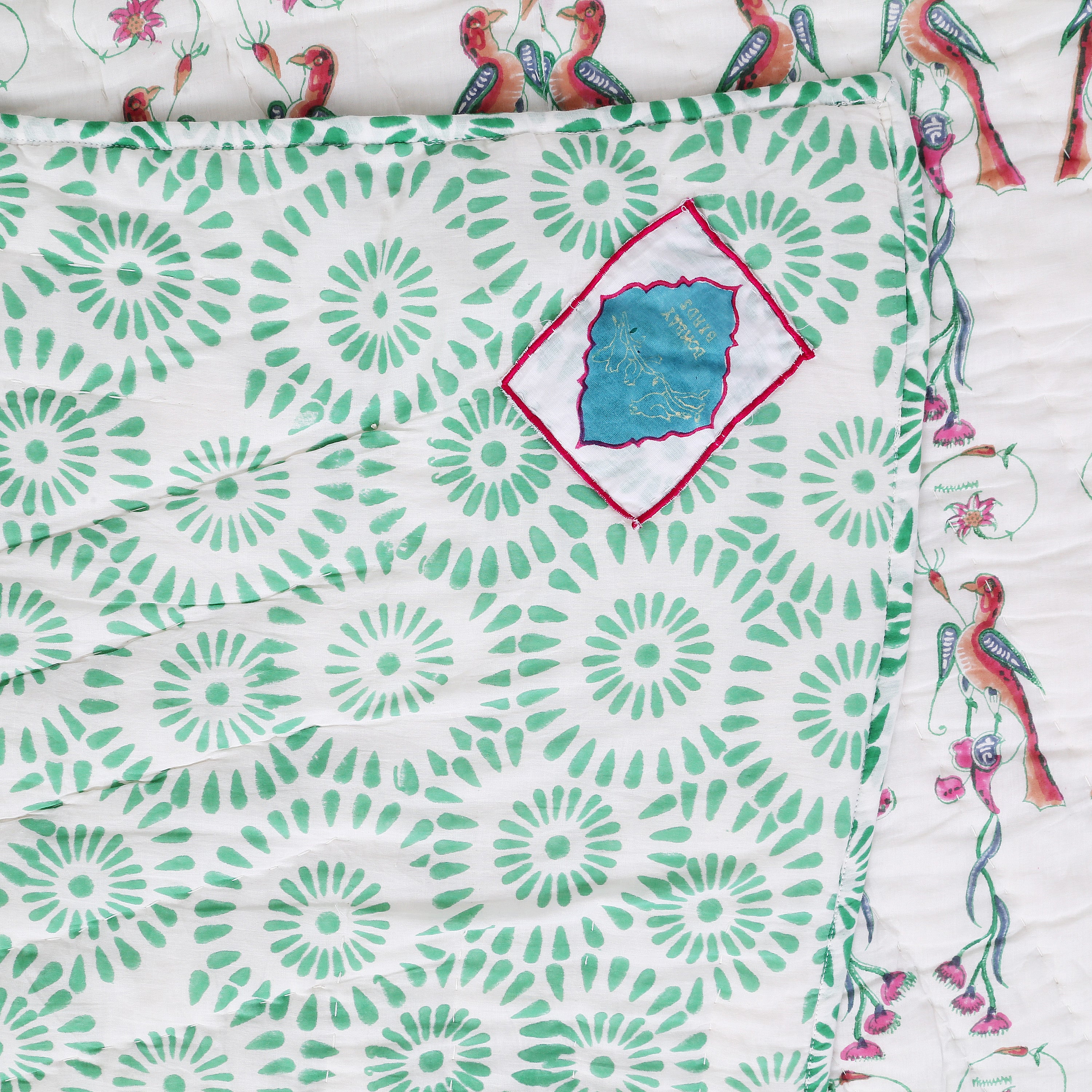 Quilt Bird of Paradise 230 x 270 cm reversible Weiss, Grün, Rot