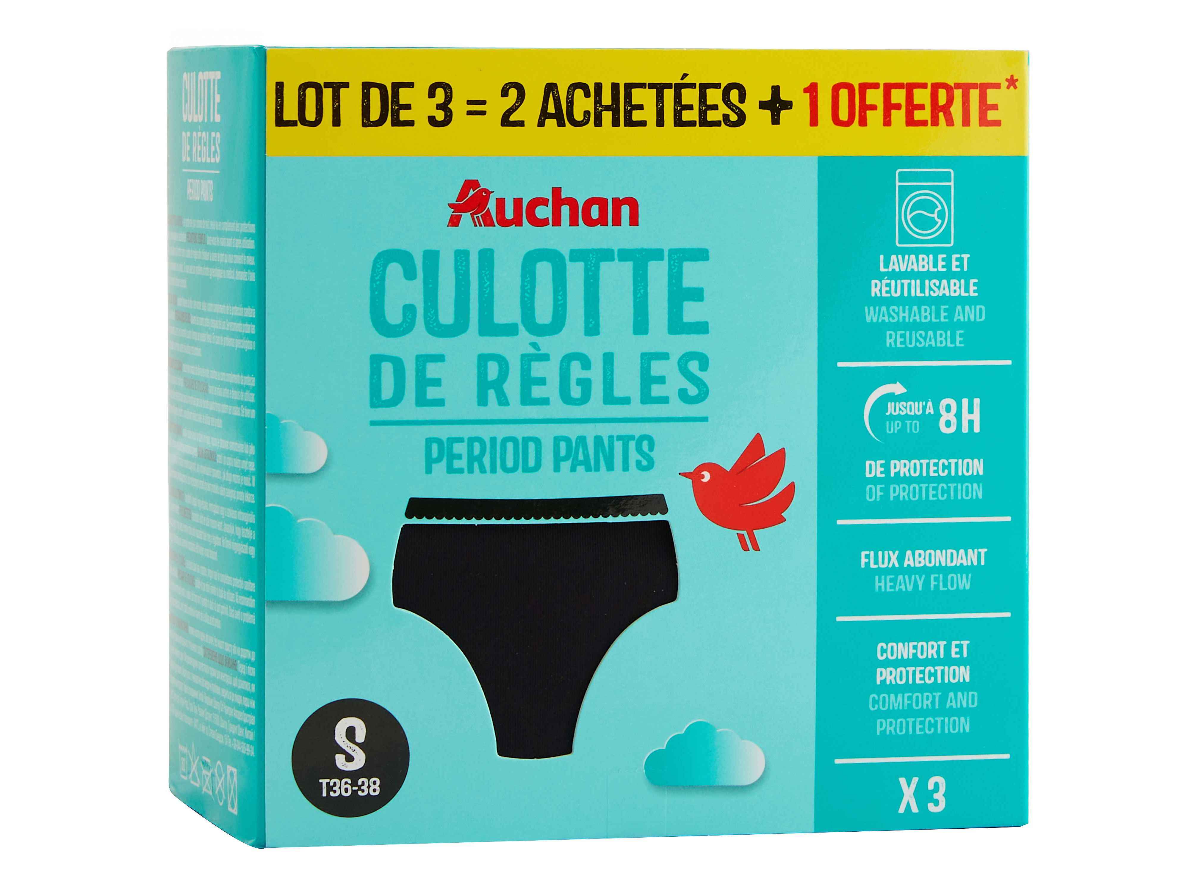 CUECAS MENSTRUAIS AUCHAN PRETO FLUXO ABUNDANTE S 3UN
