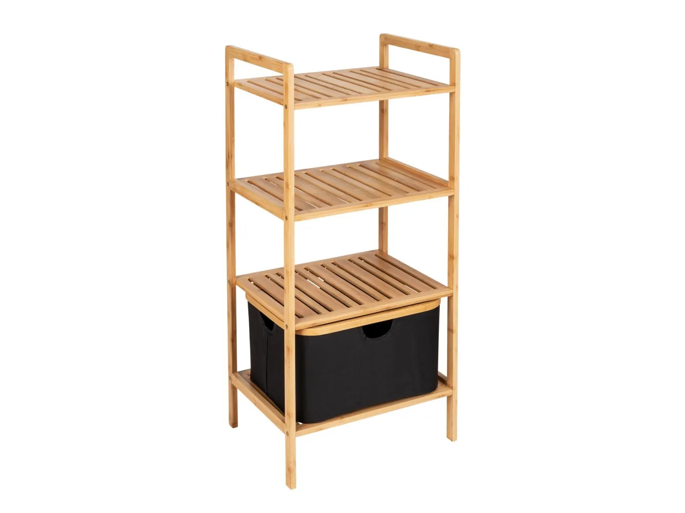WENKO 50779100, Stativhylde, Fritstående, Bamboo, Polyester, Bamboo, Sort, Badeværelse, Soveværelse, Korridor, Veranda, Terrasse, Toilet, Garderobe, 3 hylder