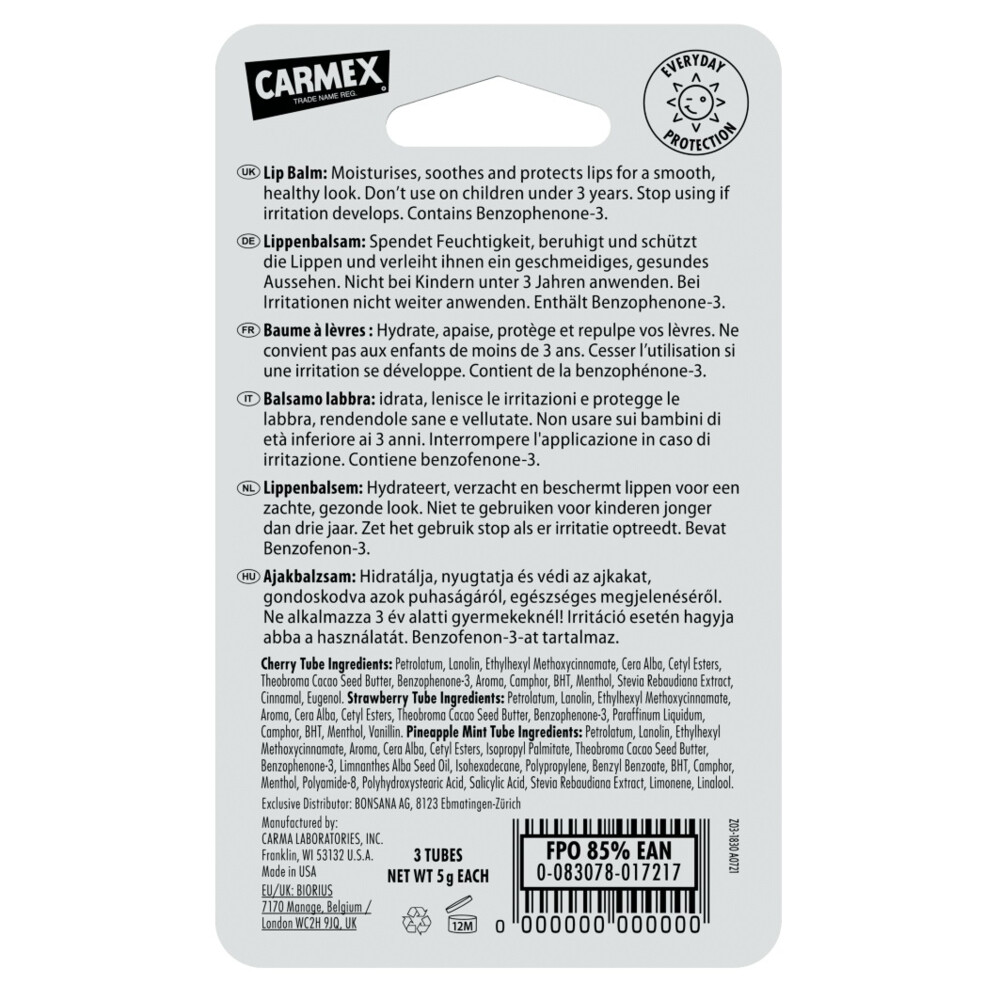 Carmex Lippenbalsem Mini's Assorted SPF15 Tube 3-Pack3 stuks