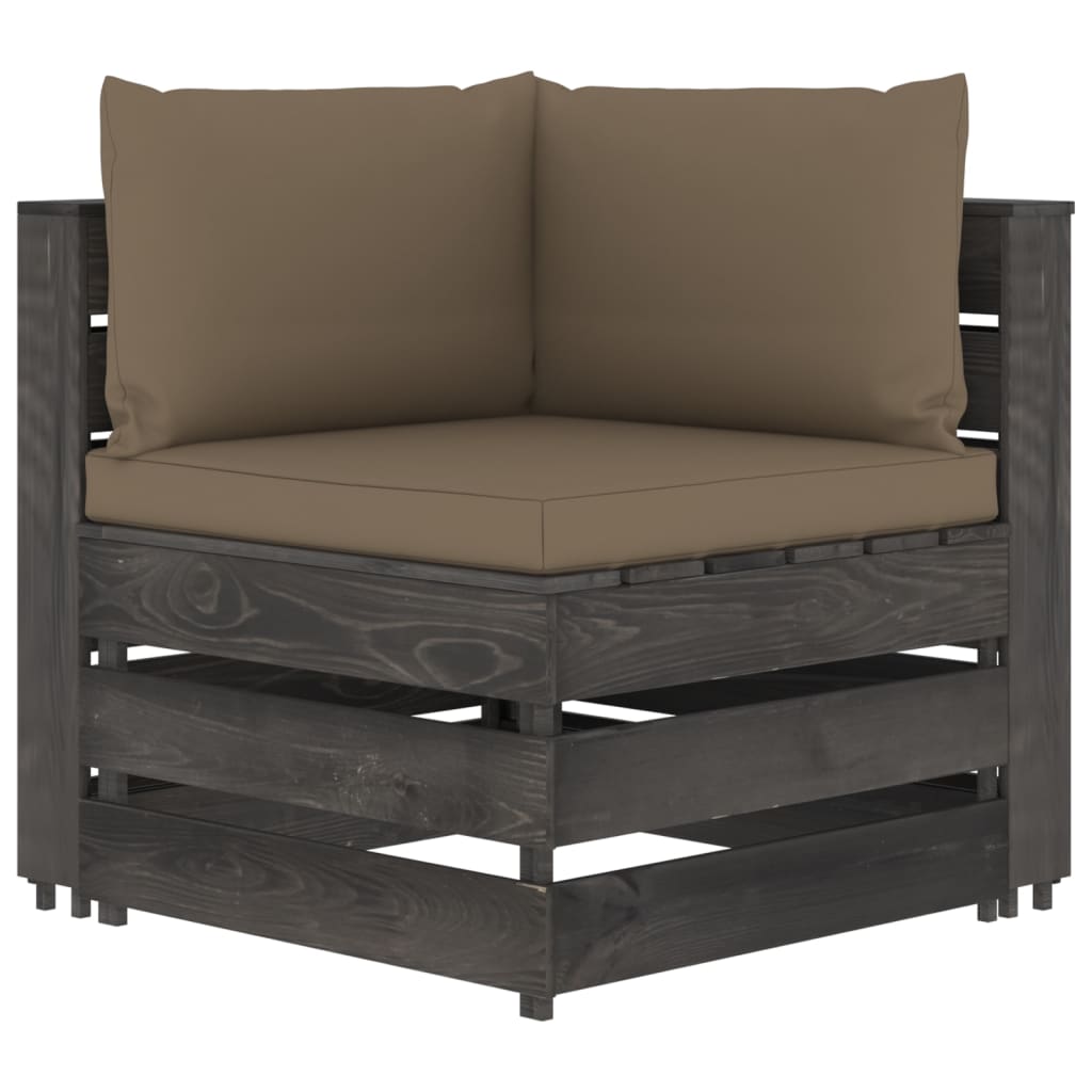 Salon de jardin meuble d'extérieur ensemble de mobilier 9 pièces avec coussins bois imprégné de gris