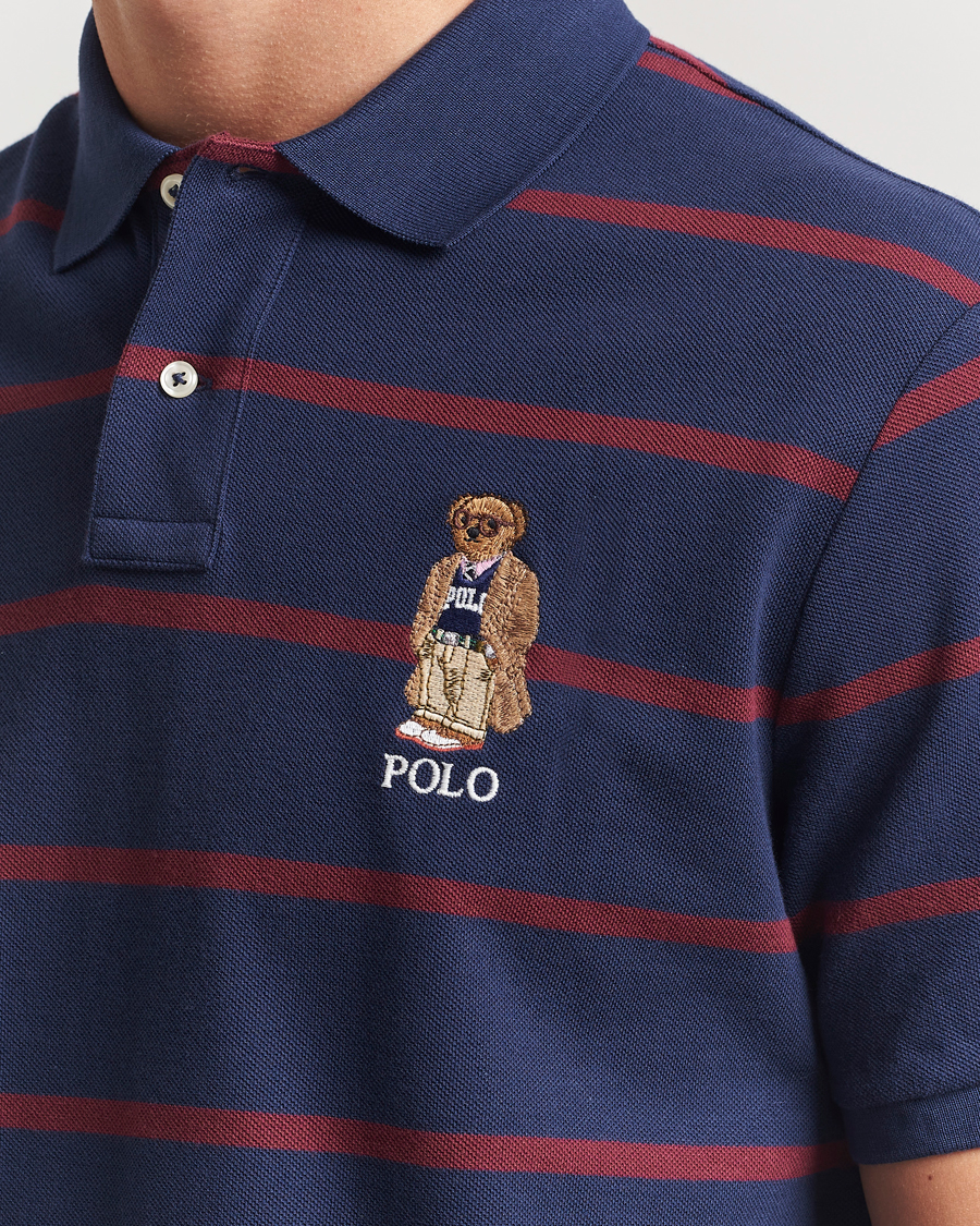 Polo Ralph Lauren Custom Slim Fit Bear Striped Polo Navy/Heritage Bear
