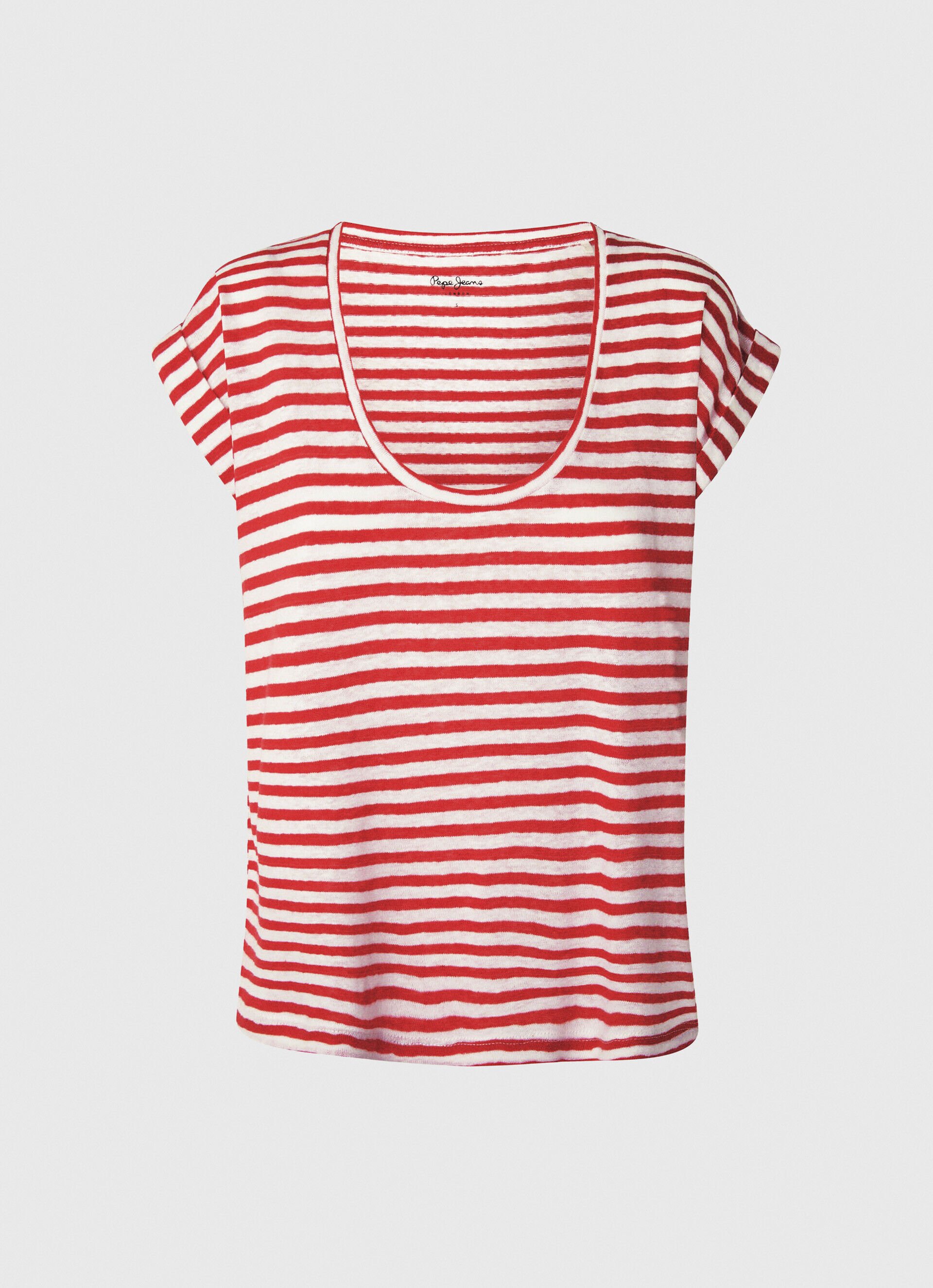 CAMISETA COM ESTAMPA DE LINHO LISTRADO - vermelho estúdio