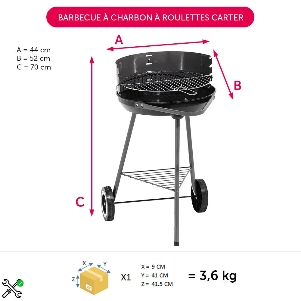 Barbecue à charbon à roulettes Carter