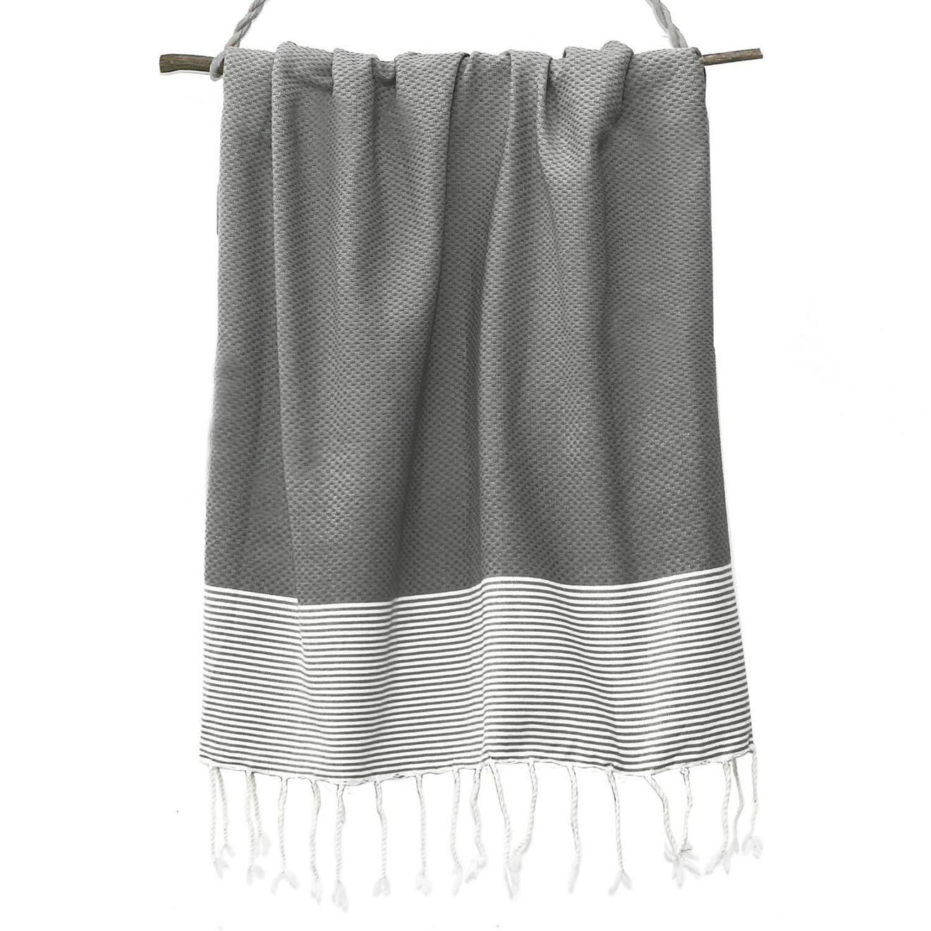 Febronie Fouta Nid d'Abeille Ibiza gris moyen/blanc - 100x200 cm