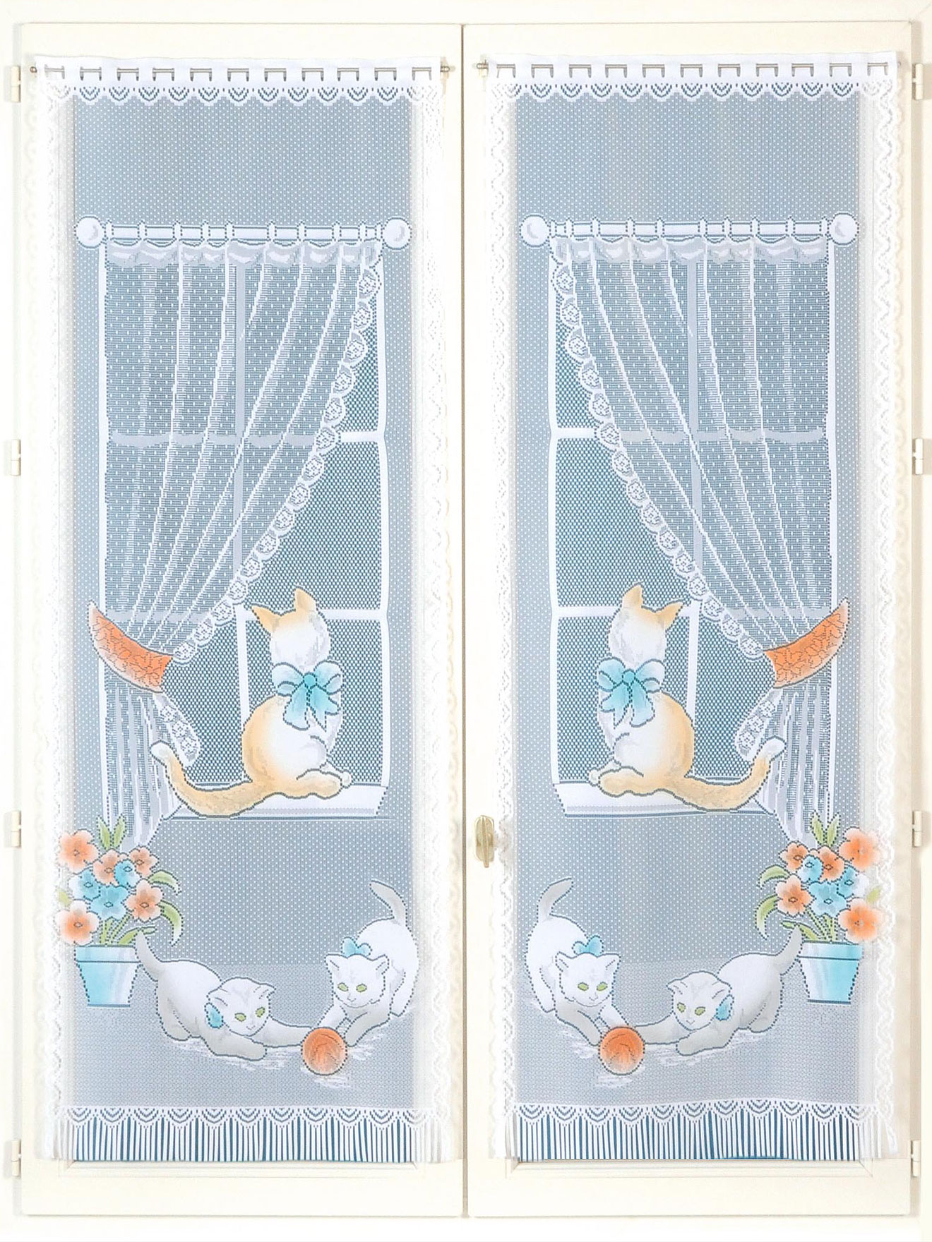 Paire de vitrages droits motif chatons