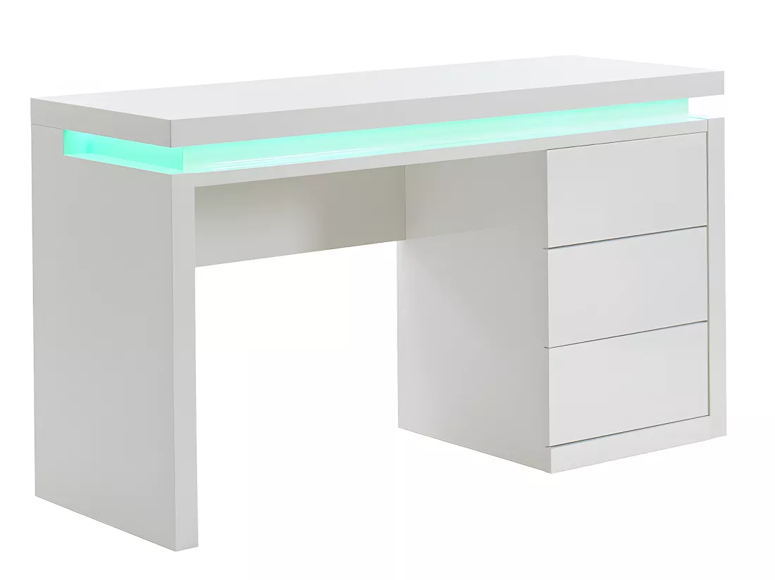 Bureau EMERSON - 3 tiroirs - MDF laqué blanc - LEDs
