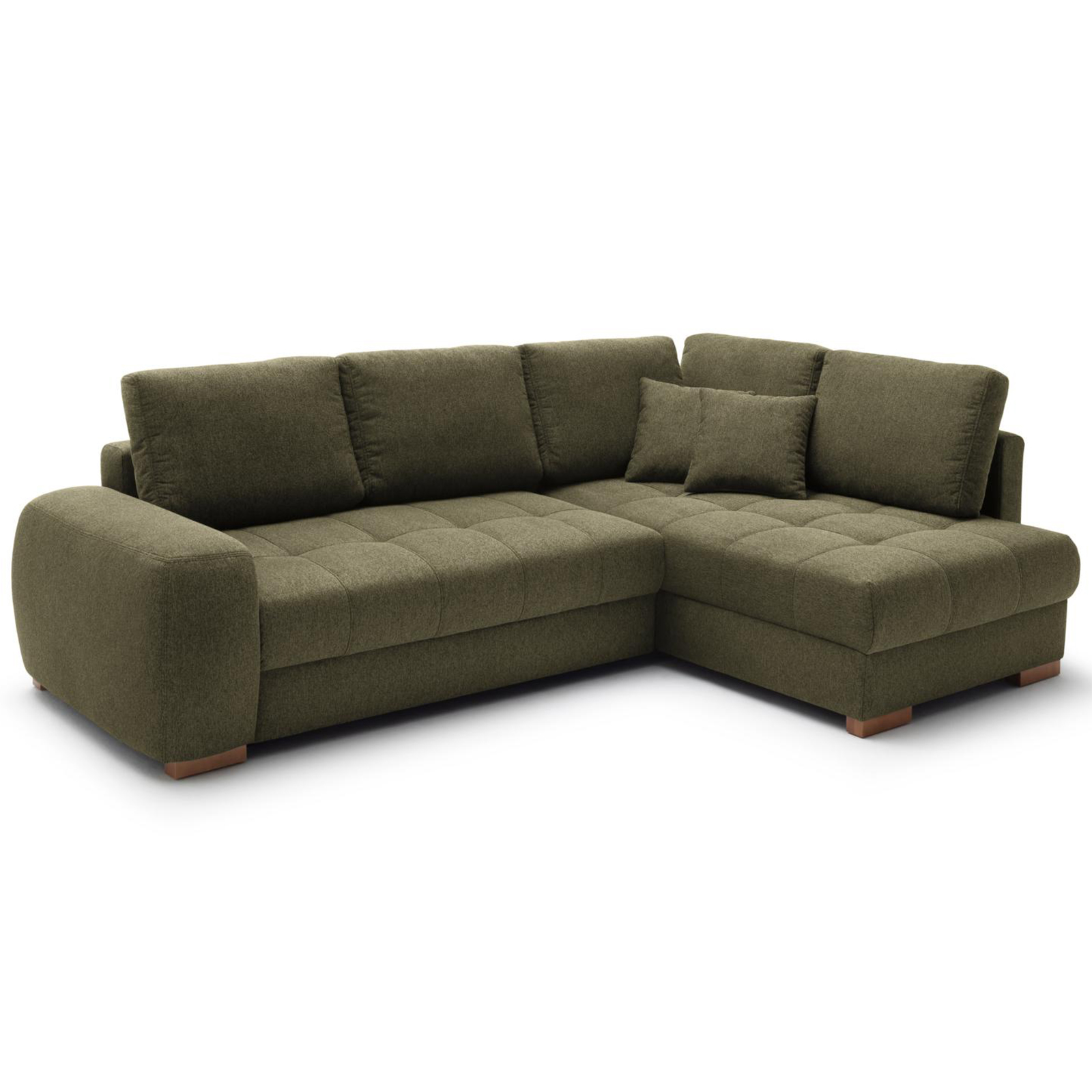 Ecksofa - green - Boxspringfederung - Liegefunktion - Holzfüße