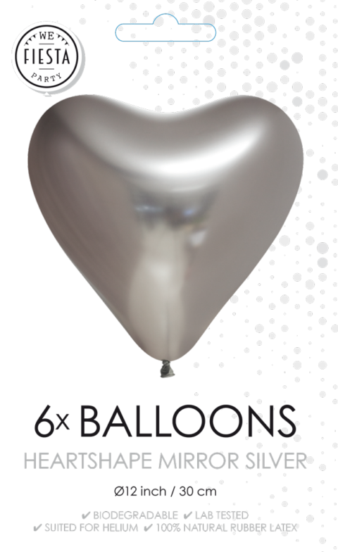 Hartjes Ballonnen Zilver 30cm 6st
