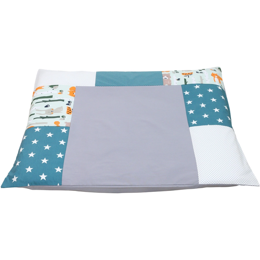 Ullenboom Patchwork Wickelauflagen-Bezug Waldtiere Petrol 75x85 cm
