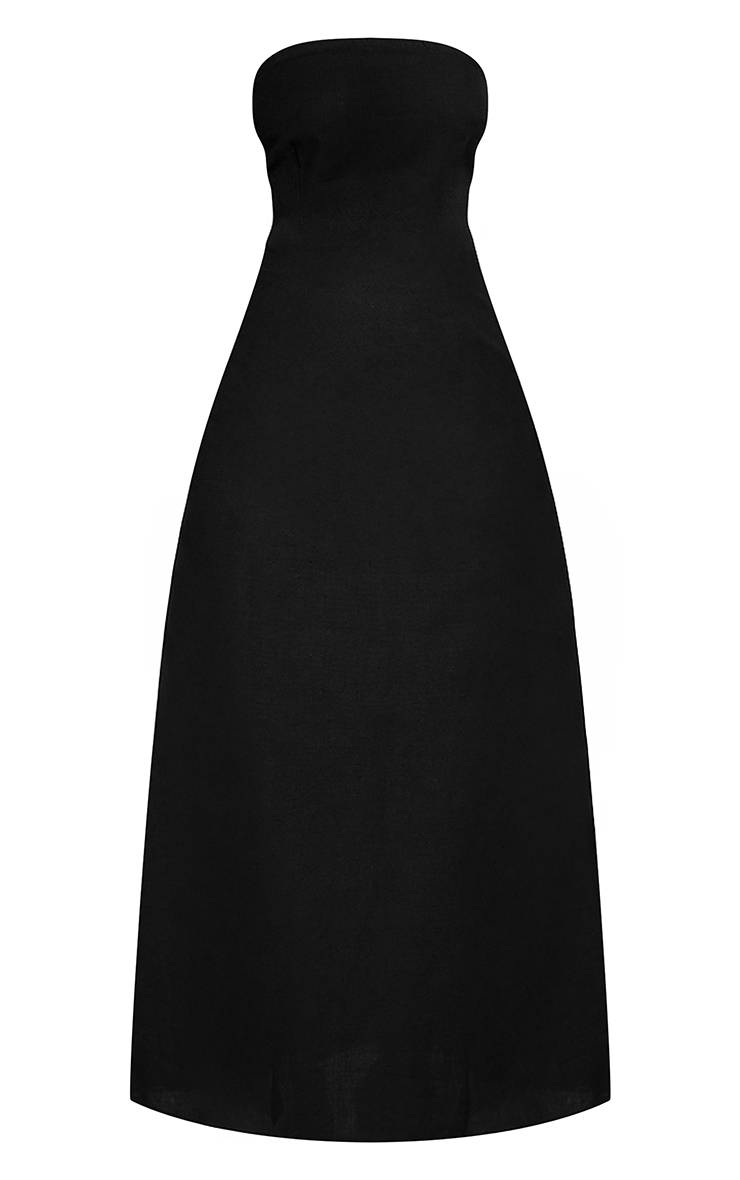 Noir Robe Longue Bandeau À Effet Lin Coupe Fourreau Petite