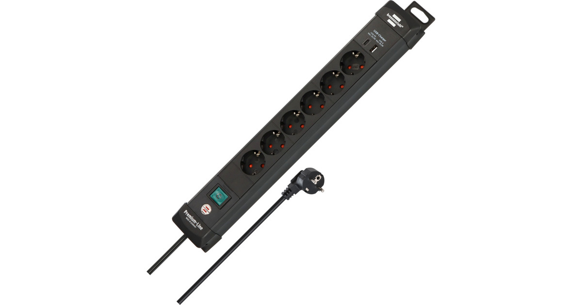 BrennenstuhlPremium-Line stekkerdoos 6-voudig met USB C PD 30W en USB A 18W stekkerdoos  (Zwart, 1x USB-A, 1x USB-C)