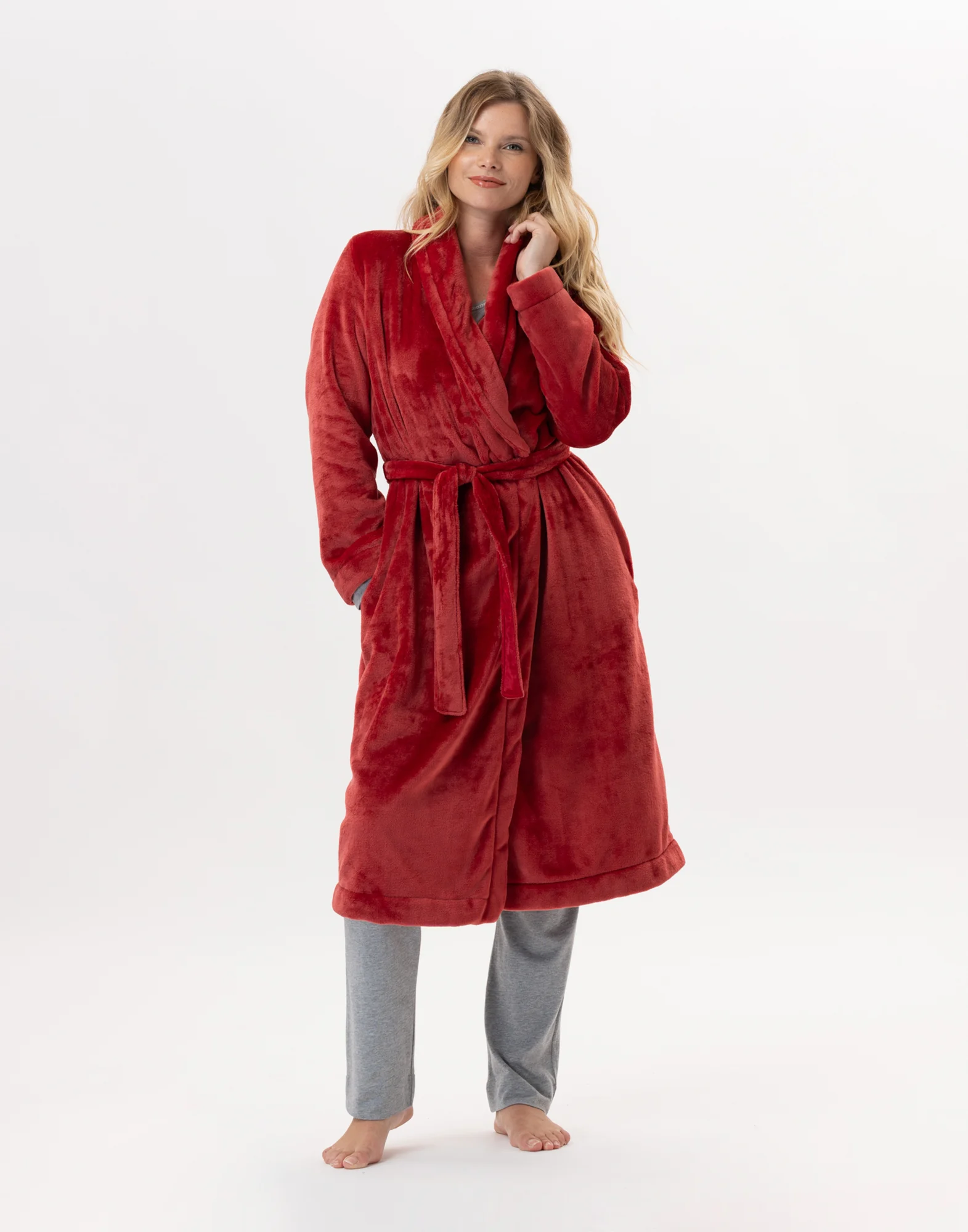 ESSENTIEL H61B - Peignoir en peluche flanelle | Rouge