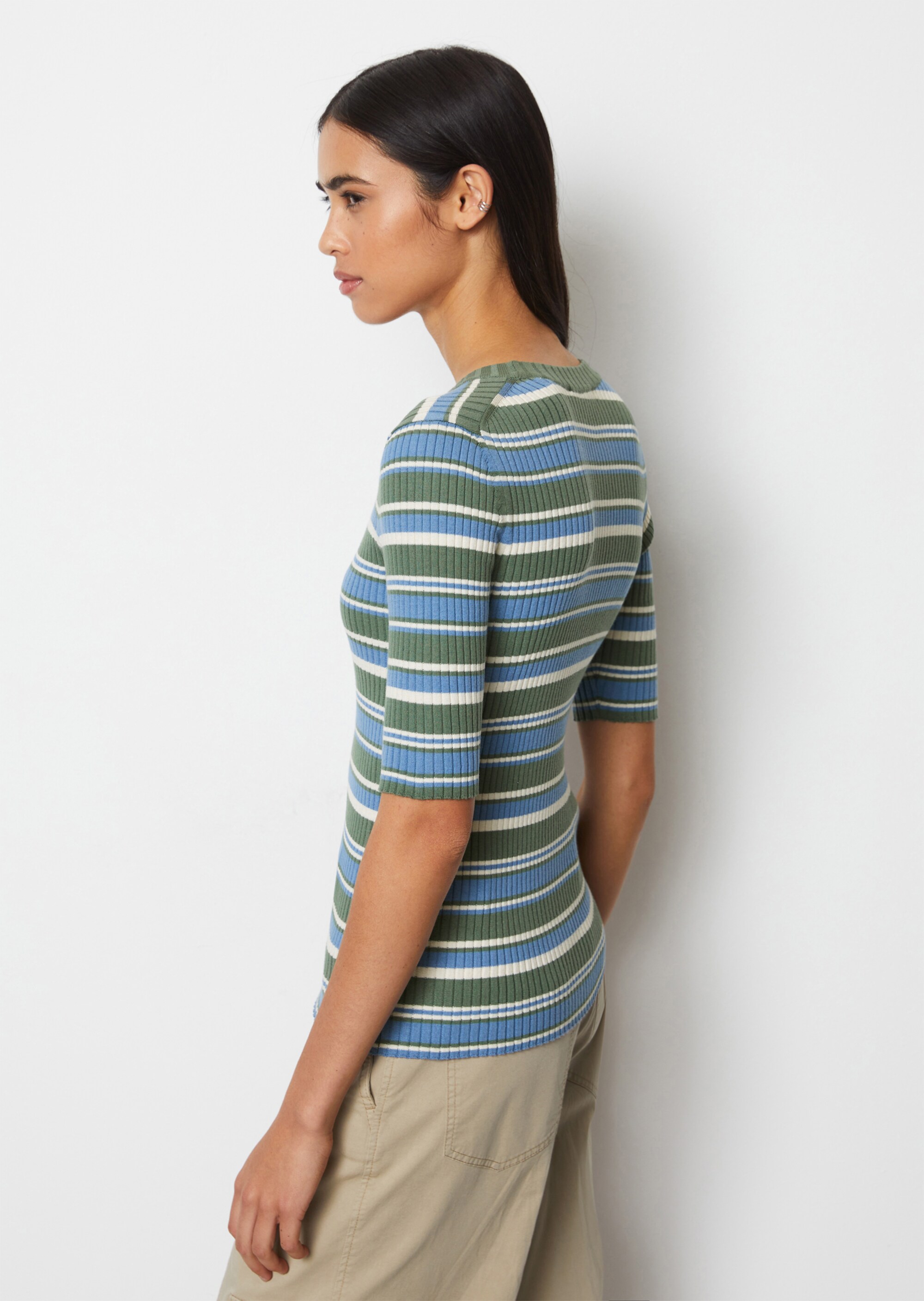 Kurzarm-Strickpullover fitted aus Organic Cotton-Mix