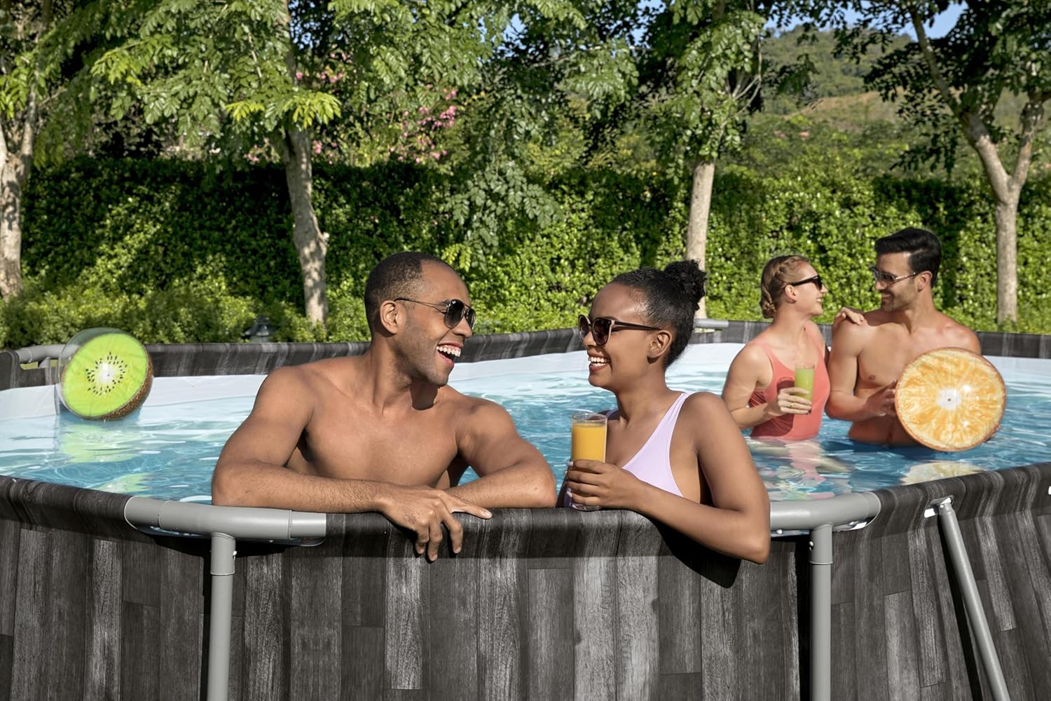 Bestway Steel Pro MAX Frame Pool Komplett-Set, 610 x 366 x 122 cm, Holz-Optik, 20.241 L, 3-lagiges TriTech-Material, ClickConnect System, Filterpumpe, Sicherheitsleiter, Abdeckplane, Reparaturflicken