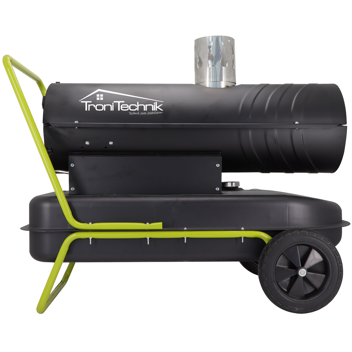 TroniTechnik® TT-HK-244 Heizkanone Dieselkanone Heizlüfter 20kW mit Handgriff, Rohrrahmen, Rädern und Abluftauslass