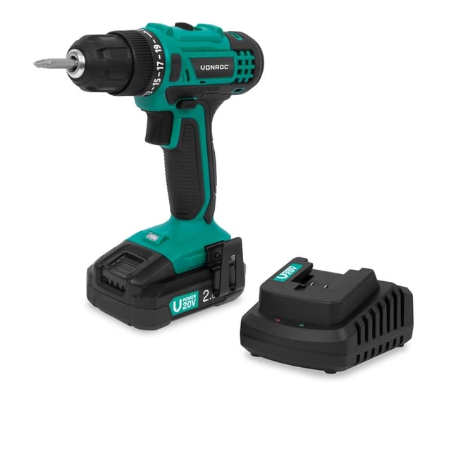 VONROC Bore- /skruemaskine 20V | 19 momentindstillinger | Inkl. 2.0Ah akku og oplader