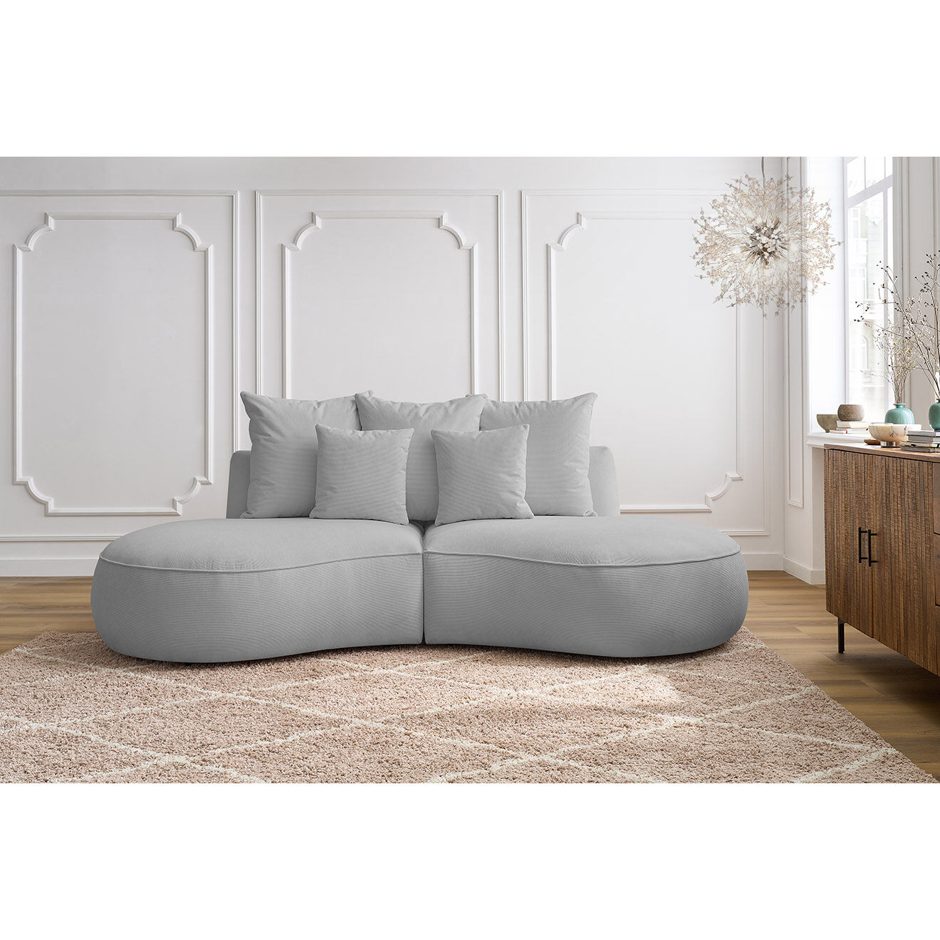 Bobochic Canapé droit fixe 3 places saint-germain tissu texturé gris clair - 260x145x92 cm