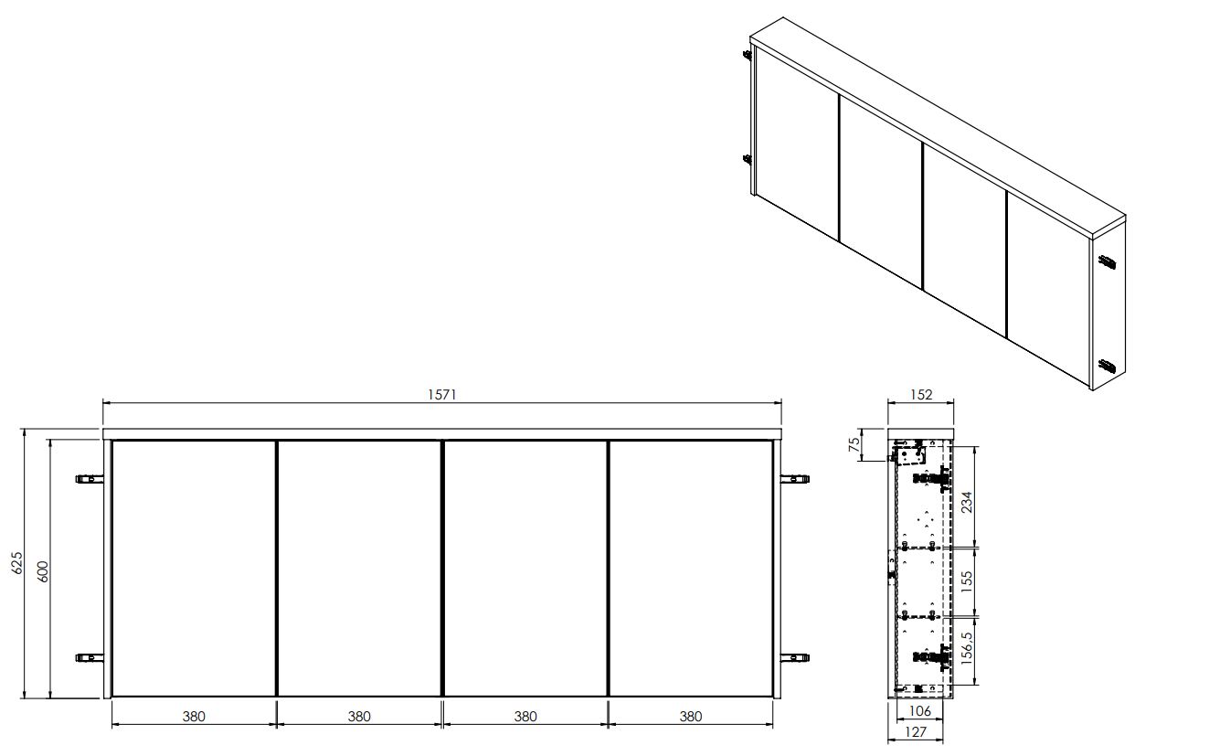 Fontana Basic spiegelkast 157cm met 4 deuren wit mat