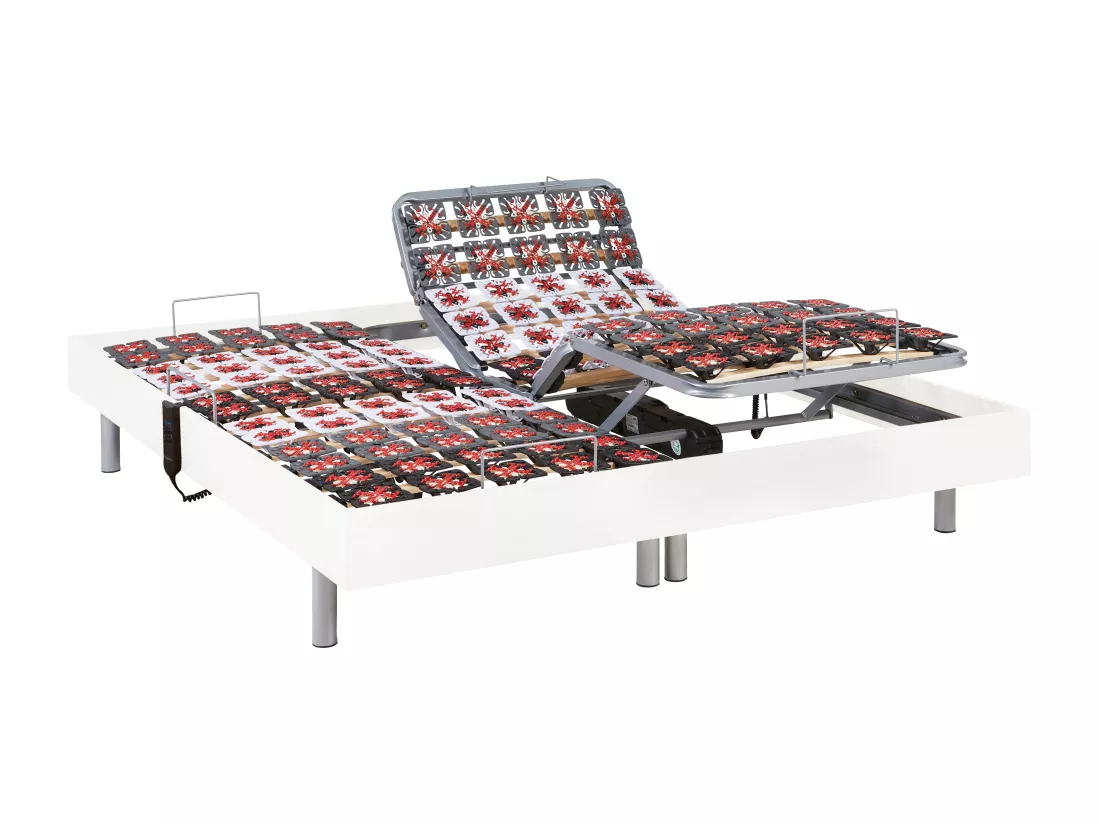 Sommier électrique de relaxation déco 2x65 plots - 2 x 80 x 200 cm - Blanc - NAFURI de YSMÉE