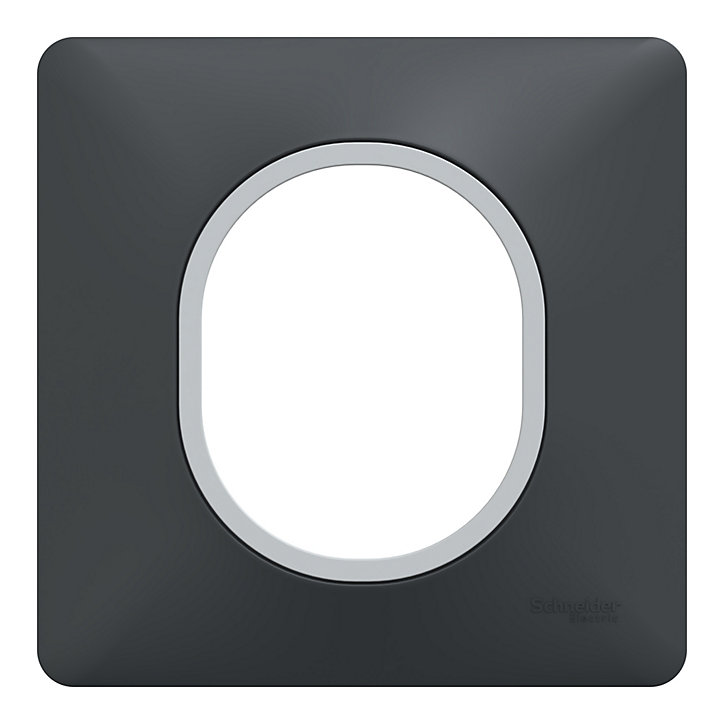 Plaque de finition simple Schneider Electric Ovalis gris anthracite bague argent chromé