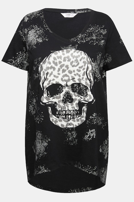 T-Shirt, Leo-Totenkopf, V-ausschnitt, Halbarm