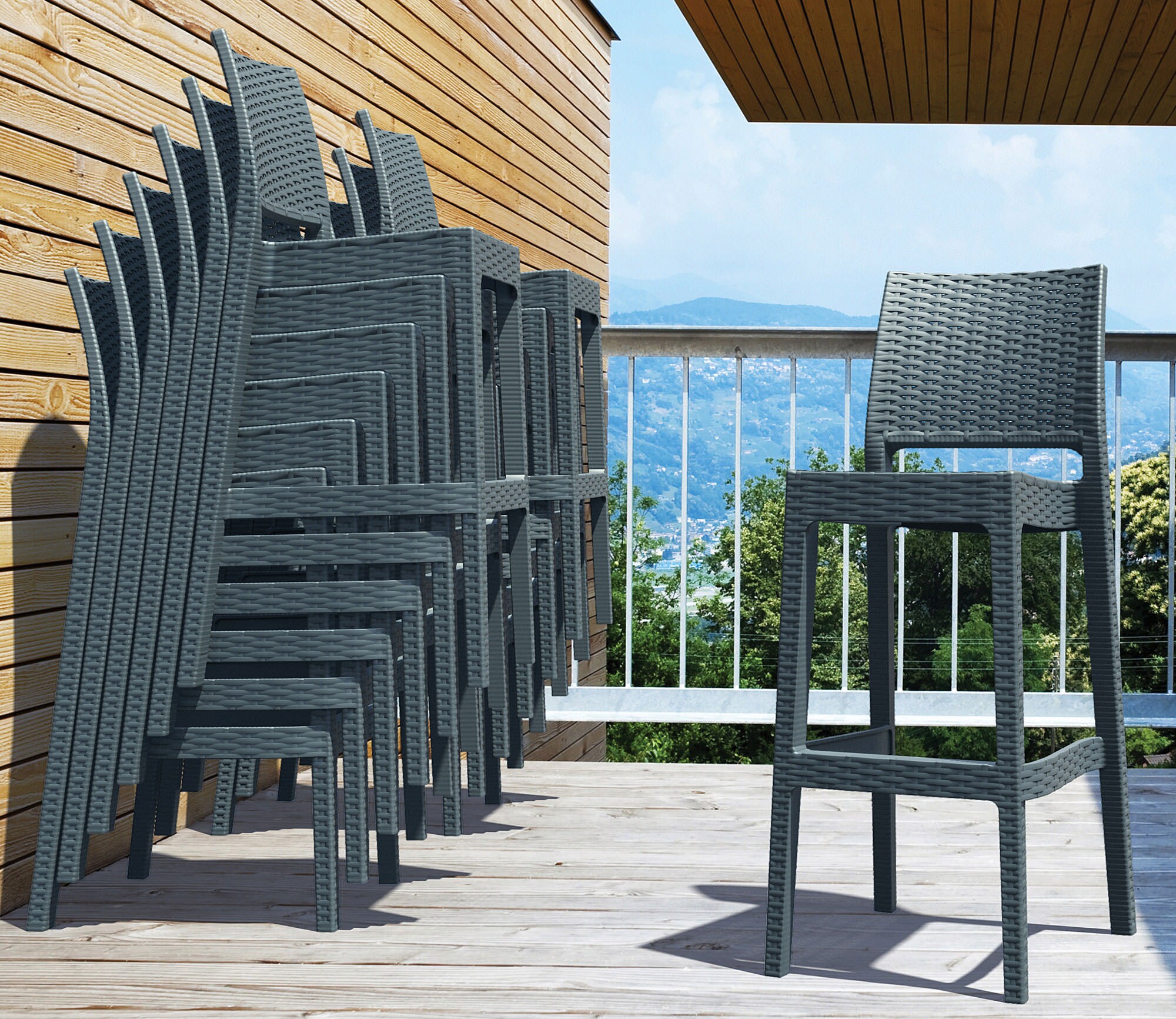 CLP 2er Set Barhocker Jamaica Mit Fußstütze I Outdoor-Tresenhocker In Rattan-Optik I Stapelbare Barstühle