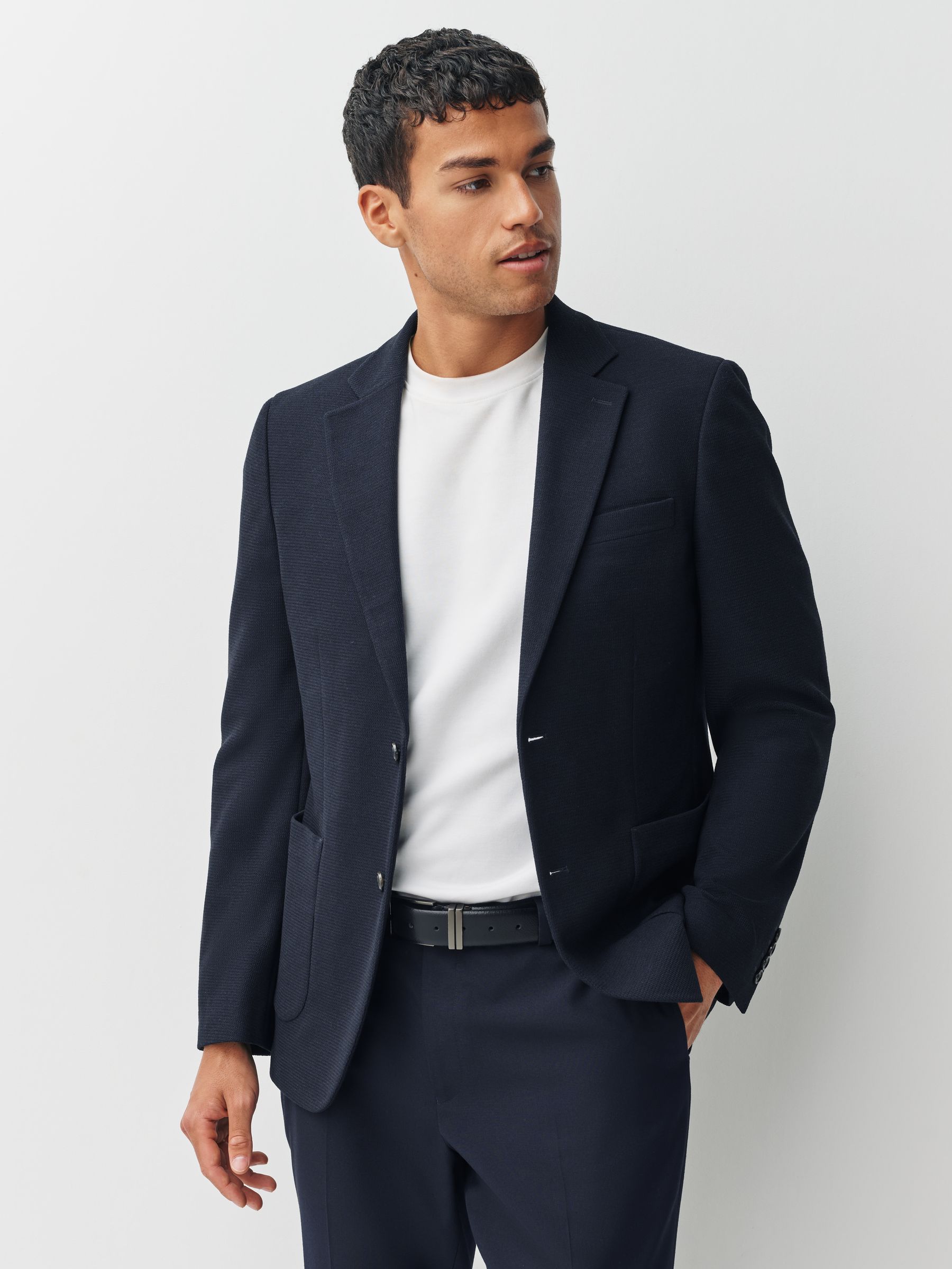 Donkerblauw - Motionflex Stretch Textured Jersey Blazer