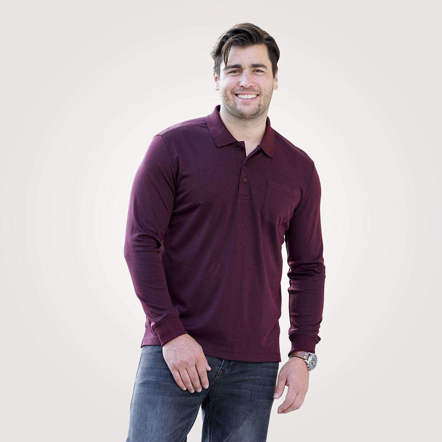 Herren-Poloshirt geknöpft mit langen Ärmeln