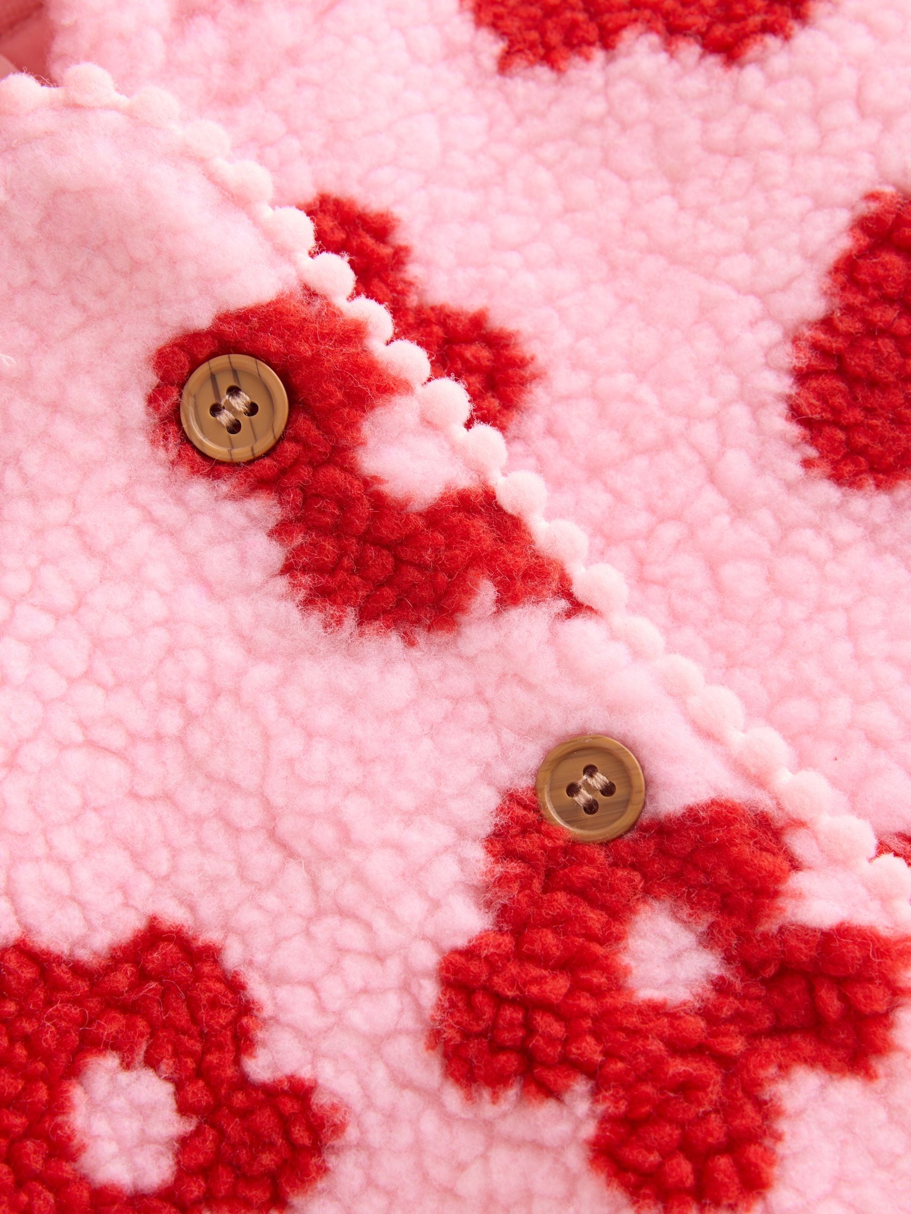 Roze bloemenprint over het geheel - Borg babyjack met capuchon (0mnd-2jr)