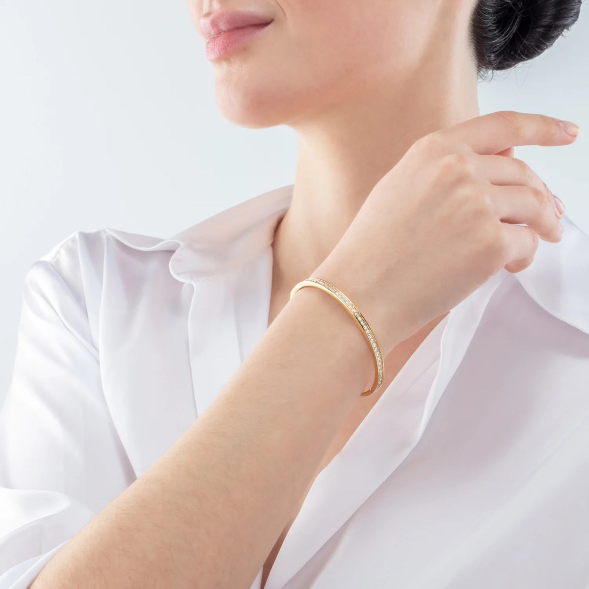 Bracelet jonc Coeur de Lion acier doré cristaux S