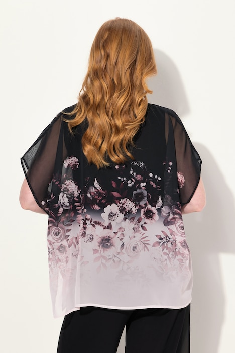 Blusenshirt, oversized, Chiffon mit Blüte, Jersey