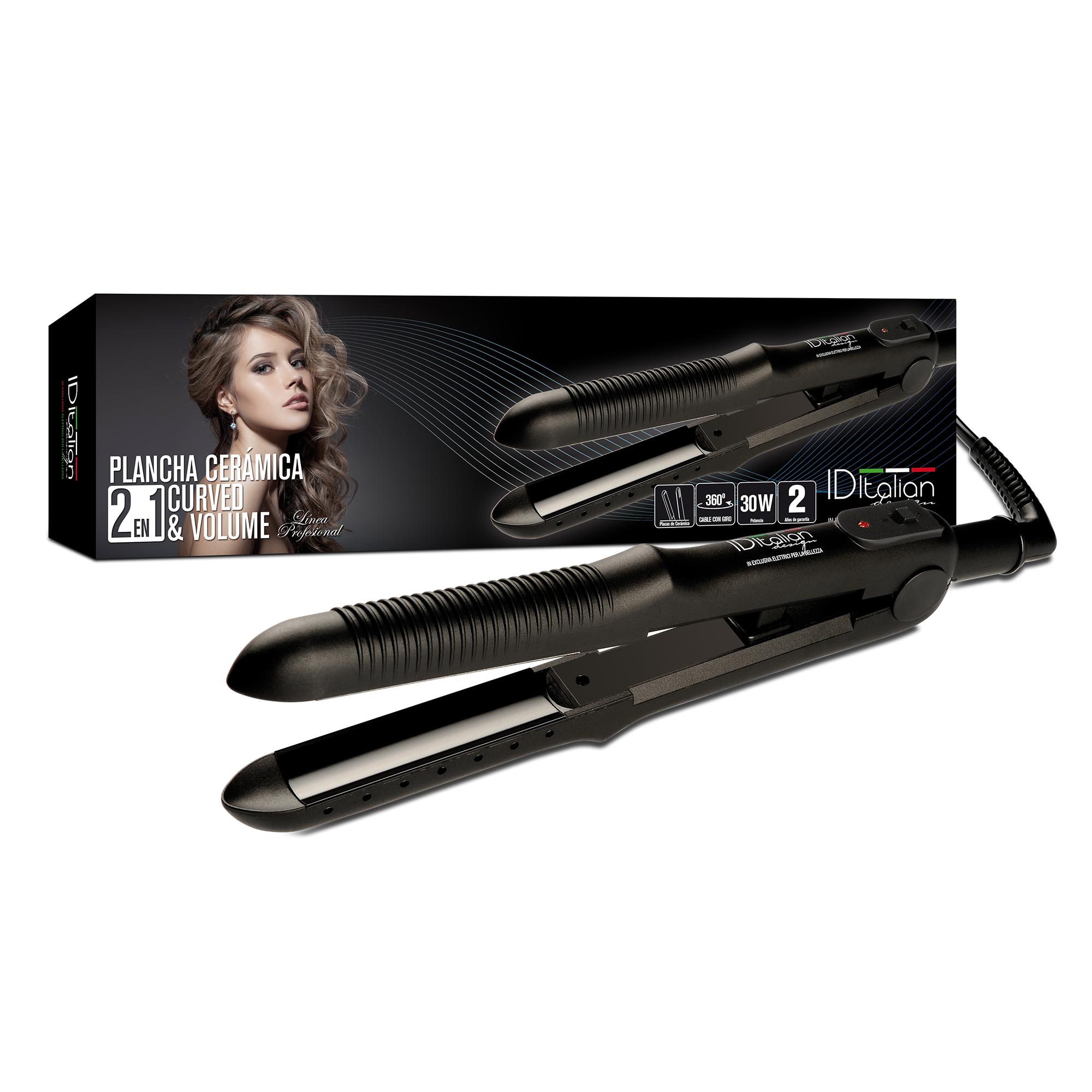 Italian Design Curved & Volume 2-in-1 Hair straightener
