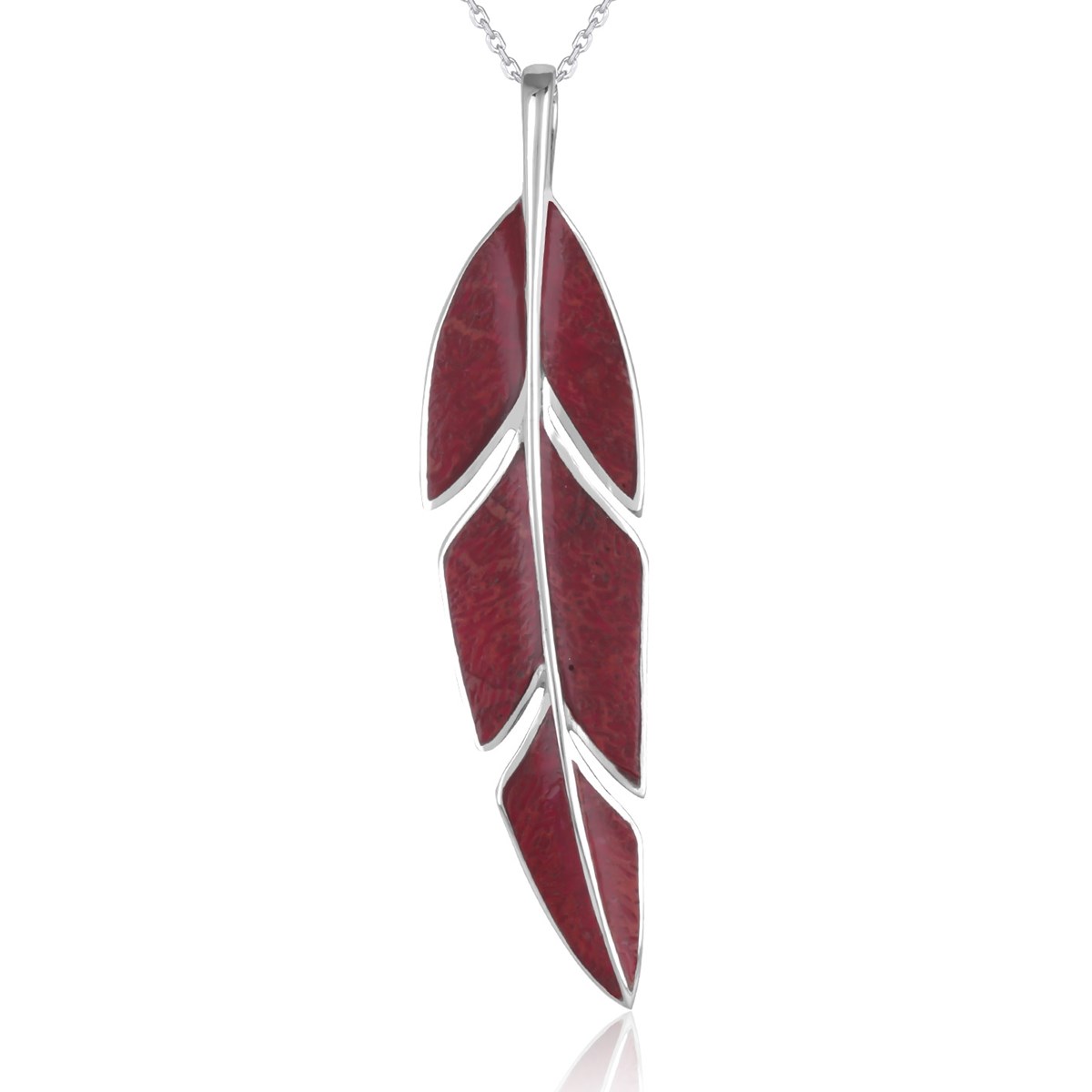 Pendentif Feuille de bananier en Corail sur Argent Chaîne incluse