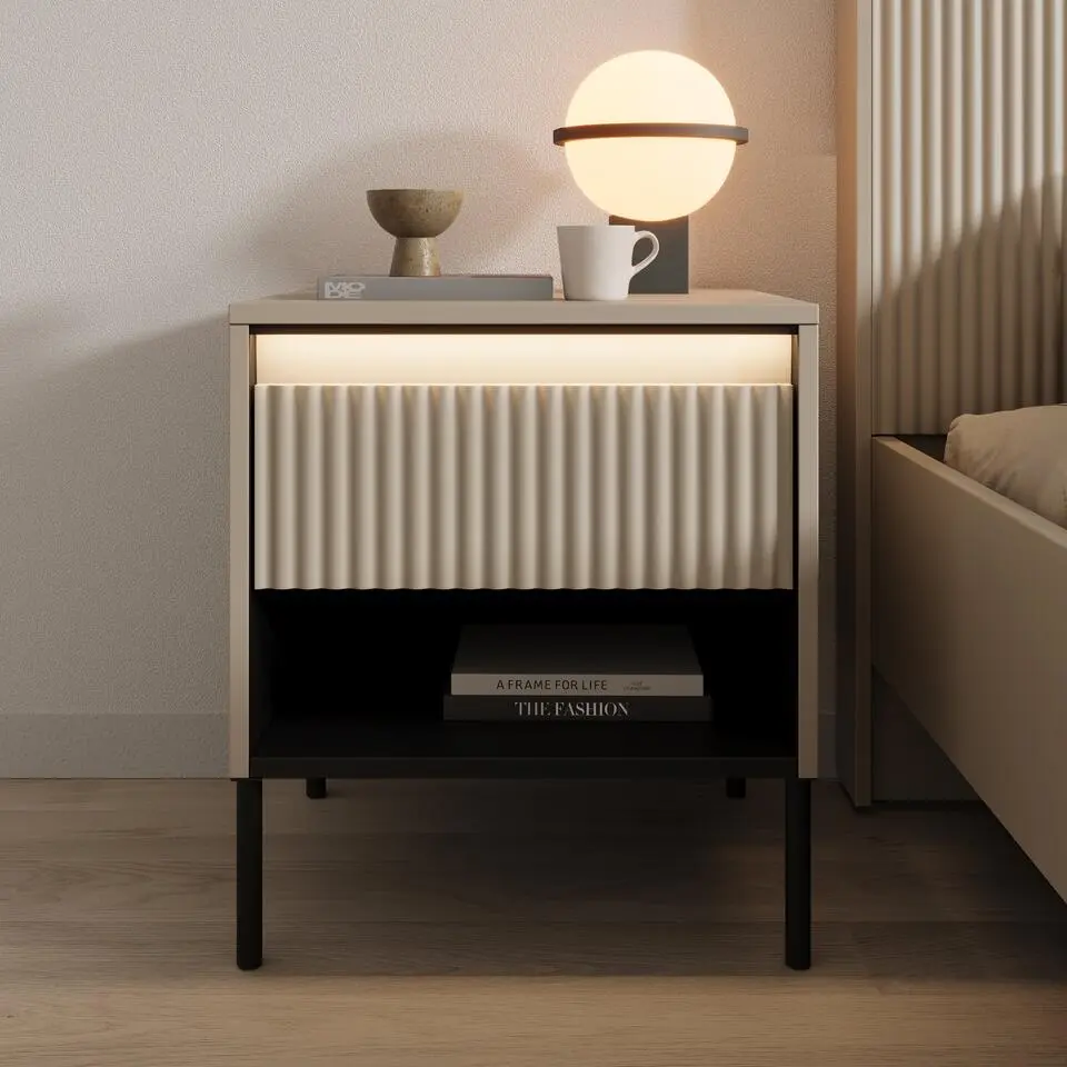 Meubella - Nachtkastje Timoteo 2 - Beige - 46 cm