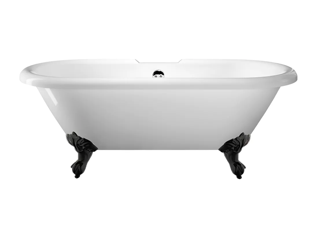 Baignoire ancienne rétro sur pieds CHELSEA Blanche 154 cm Pieds d'Aigle Noirs