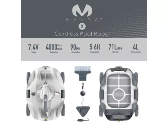 Robot Nettoyeur de Piscine Batterie 90 min Kokido Manga X Réservoir 4 litres Sans Cables