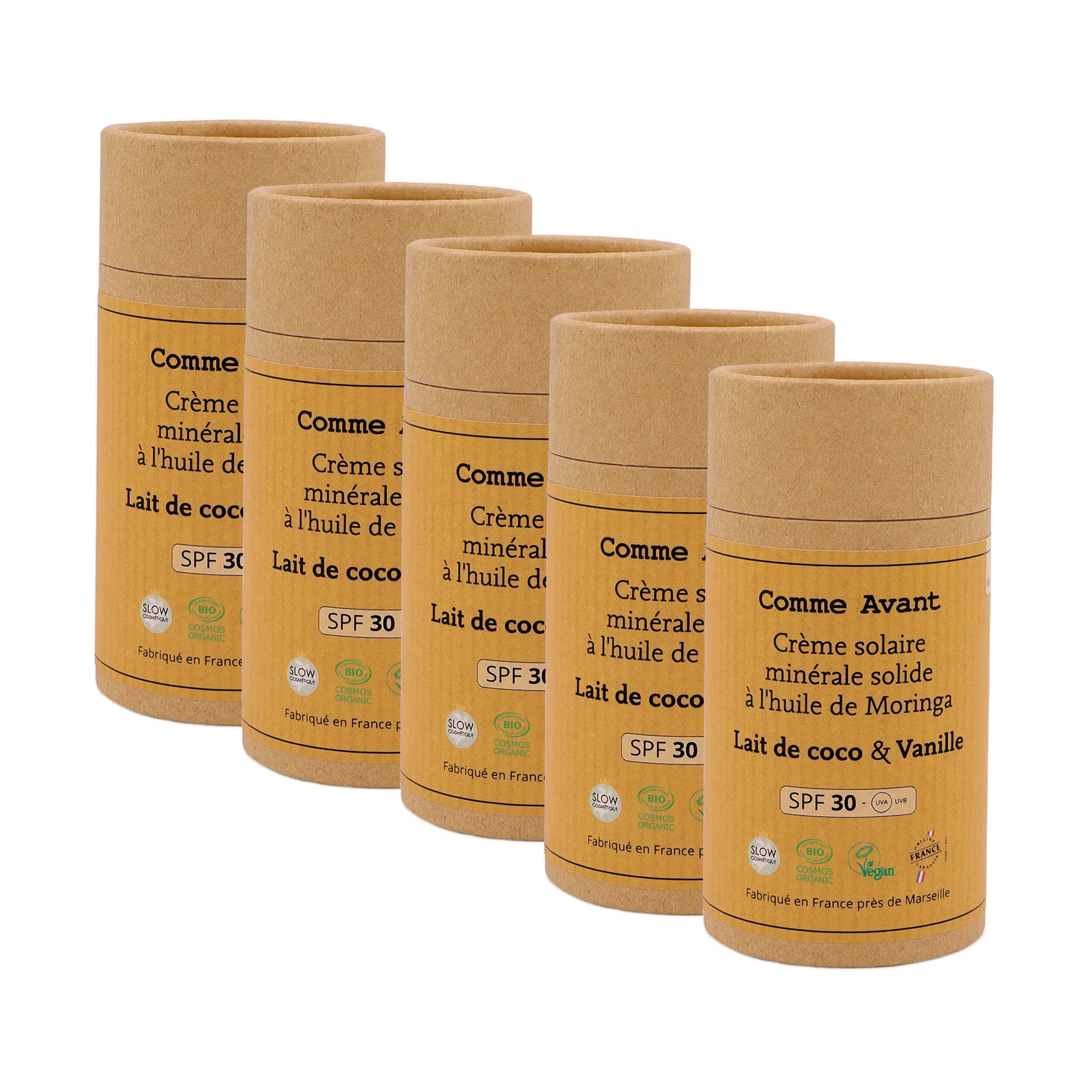 Crème solaire SPF30 minérale solide à l'huile de moringa - Version 3 - 1 crème solaire - 80g / Brut sans parfum