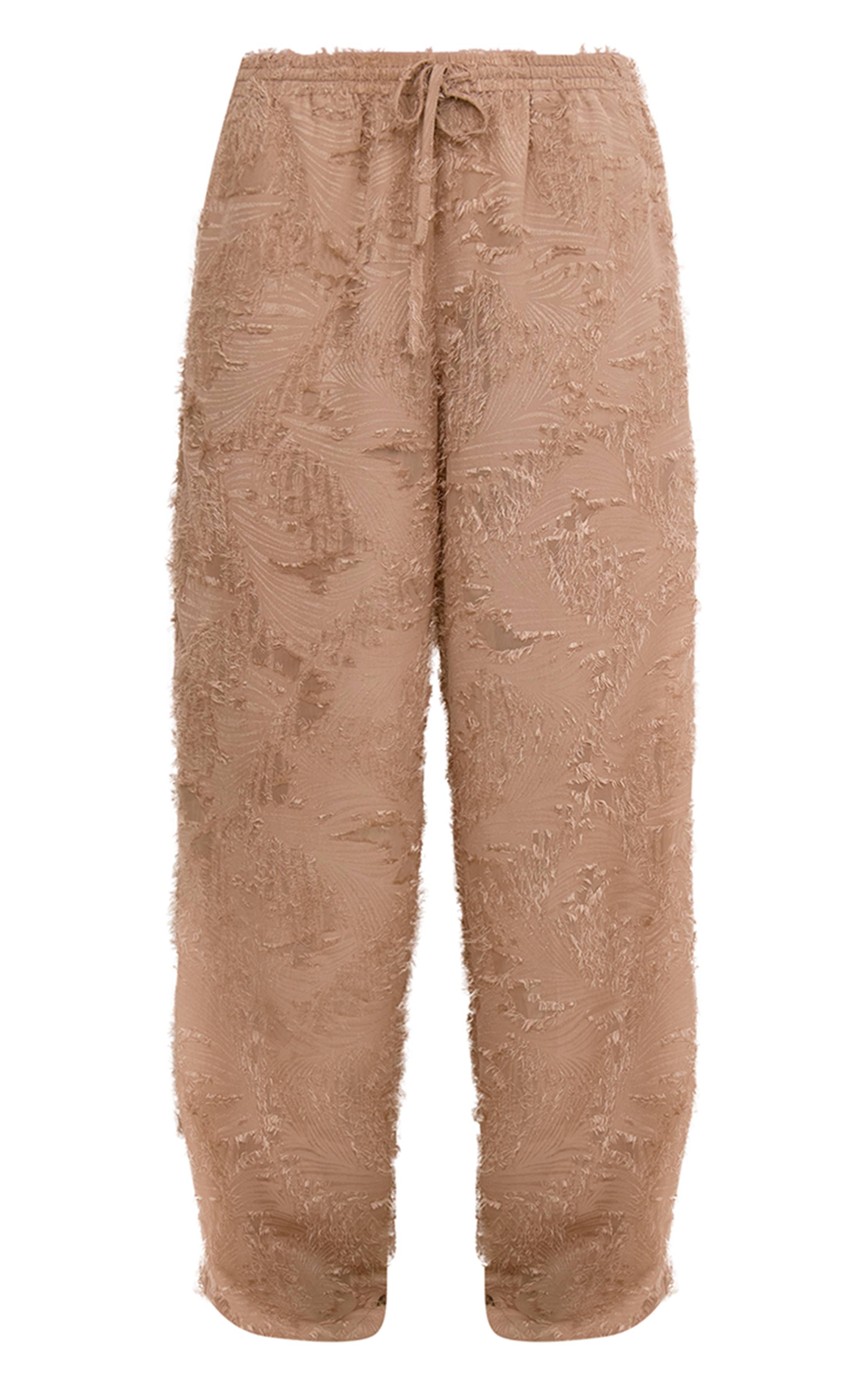 Gris Pierre Pantalon Large Fluide Texturé